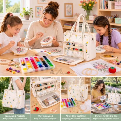 Peirich Embroidery Kits Storage Bag, Portable Craft Carry Case, Sewing Kits Embroidery Supplies Storage Bag and Embroidery Project Carrying Bag (Bag Only) for Beginner, Adults