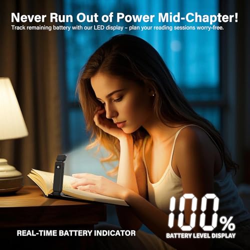 KTEBO Rechargeable Book Light with Clip & Battery Indicator, 9 Luminescence Modes, USB-C Portable 1.6 oz Ultralight Lamp for Night Reading in Bed, Readers - Black - color: Black