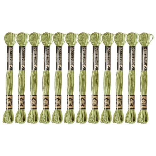 12 Skeins Embroidery Floss, Colorful Embroidery Floss 6 Strands Polyester Variegated Gradient Cross Stitch Thread for Sewing, Gradient Yellow-Green - color: Gradient Yellow-Green