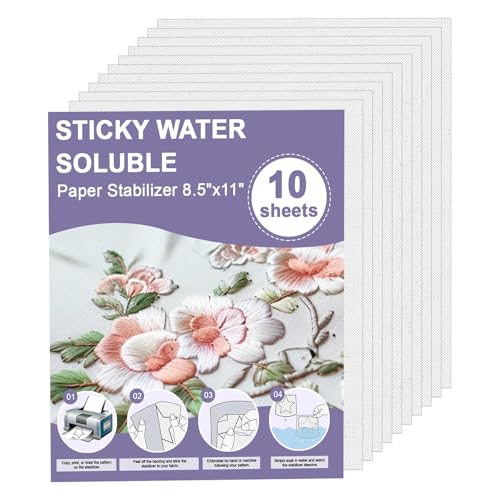 10 Pcs Sticky Water Soluble Embroidery Stabilizer 8.5" x 11" Printable Paper Wash Away Allowed for Print or Draw Patterns for Hand & Machine Embroidery