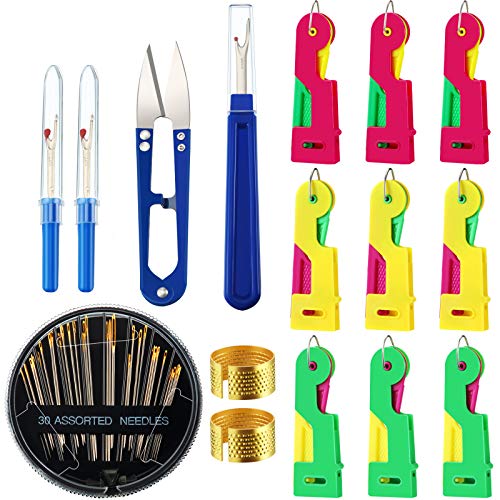 Mudder 46 Pcs Needle Threader Kit, Sewing Tool Kit for Hand Sewing with 30 Pcs Automatic Needle Threader, Embroidery Needles, Seam Ripper and Thimble for Beginners, DIY, and Travel