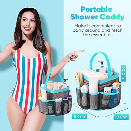 EUDELE Mesh Shower Caddy Portable for College Dorm Room Essentials, Shower Caddy Dorm with 9-Pocket Large Capacity for Beach, Swimming, Gym, Camping, Travel essentials - color: Black-Light Blue