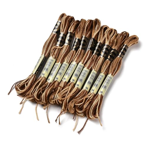 10 Skeins Coconut Brown 0.5mm 6-Ply Polyester Embroidery Floss Cross Stitch Threads Segment Dyed Gradient for DIY Craft Hand Sewing Knitting DIY Crafts Jewelry Making 8.75 Yards(8m)/Skein - color: Coconut Brown