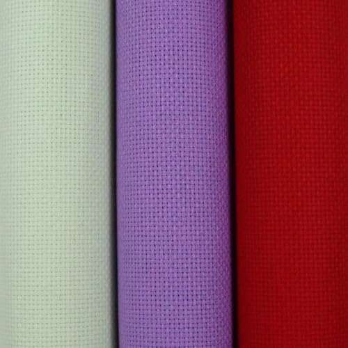 KCS 3 pc of 15" x 18"(38cmx45cm) 16 Count Cross Stitch Cotton Aida Cloth Needlework Rolled Fabric Box,16CT,Light Green+Lavender+Red - color: Light Green+lavender+red, size: 16CT