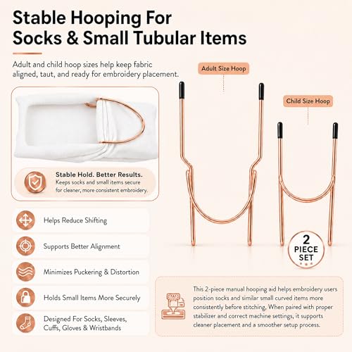 2-Piece Sock Hoop for Embroidery Machines,Adult and Child Metal Hooping Aid Set for Stabilizing Socks,Sleeves,Cuffs,Gloves,Wristbands,and Small Garment Personalization