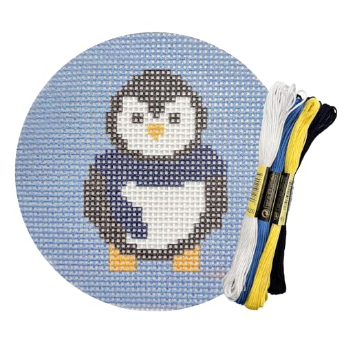 Howie's Needlepoint Animal Needlepoint Kits, 13CT Printed Embroidery Pattern Starter Kits, Stamped Patterns Canvas Kits(Penguin Chicks,4x4inch) - color: Penguin Chicks