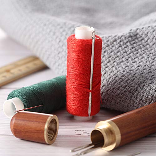 WILLBOND 24 Pcs Self Threading Sewing Needles Sets Large Gauge Needle Hand Sewing Needle Embroidery Needles with Wooden Case for Knitting Mending DIY Handsewing Art Crafts
