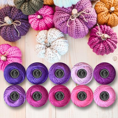 Soft 10 Pearl Cotton Crochet Thread in Balls,Size 3 Rainbow Classic Colors Crochet Thread for Crochet Hardanger Cross Stitch Needlepoint Hand Embroidery(Purple) - color: Purple