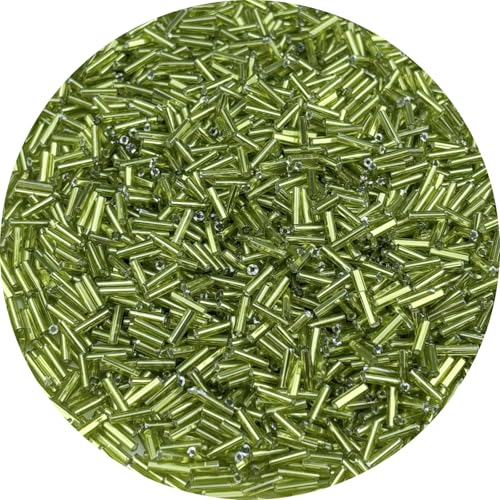 90g Glass Bugle Beads 7x2mm Embroidery Tube Glass Spacer Bulk Small Craft Long Beads for Necklaces Bracelets Earrings DIY Jewelry Making(Olive Green) - color: Olive Green