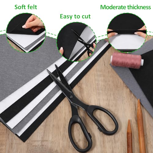 9 Pcs Stiff Felt Sheets,11.8 X 7.87 Inch Felt Sheets for Crafts Thickness 1Mm Felts Paper Fabric Felts Sewing Sheet for Patchwork Embroidering DIY Handmade Crafts, Black+Gray+White