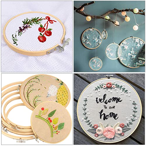 Cldamecy 3 Pieces Embroidery Hoops 7/8/10 inch,Round Bamboo Adjustable Frame Circle Ring Hoops for Embroidery,Cross Stitch,Ornament and Art Craft Sewing - style: 7/8/10 Inch