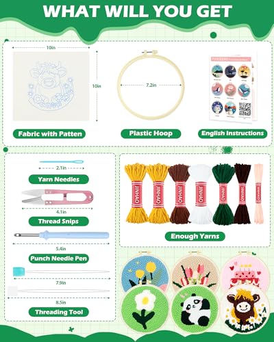 FIVEIZERO Punch Needle Kit for Beginners,Highland Cattle Patterns - color: Highland Cattle