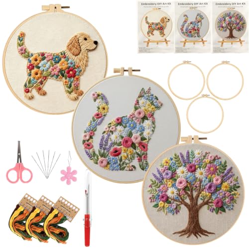 3 Packs Embroidery Kit for Adults, Embroidery for Beginners (Animal-1) - color: Animal-1