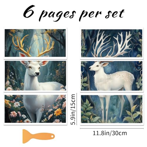 6 Sheets Forest Deer Rub on Transfers for Furniture Vintage Floral Rub on Transfer Sticker for DIY Crafts Iod Transfers Stickers for Wood Dresser Glass Window Decals Waterproof 6"x12" - style: Dreamy Deer