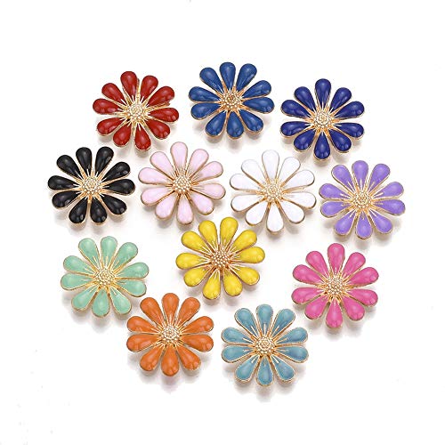 Beadthoven 50pcs 18mm Enamel Daisy Flower Cabochons No Hole Golden Metal Floral Blossom Cameo Cabochon Charm Beads for DIY Jewelry Making Supplies - color: Daisy-Enamel#18mm