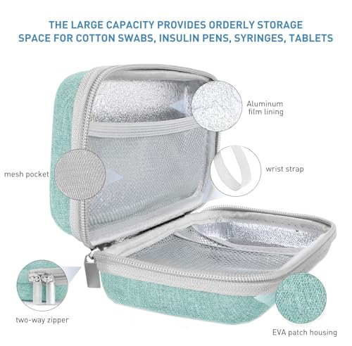 suzamed Insulin Cooler Travel Case, 2x150g Ice Pack TSA Approved, Green - color: Green