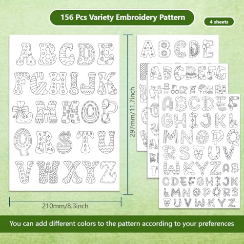 BENECREAT 4Sheets 156Pcs Funny Alphabet Water Soluble Hand Sewing Stabilizers, 6 Styles A~Z Letters Tear Away Water Soluble Embroidery Patterns for Carves, Shirts, Coats, Bags, Towels - style: Funny Alphabet