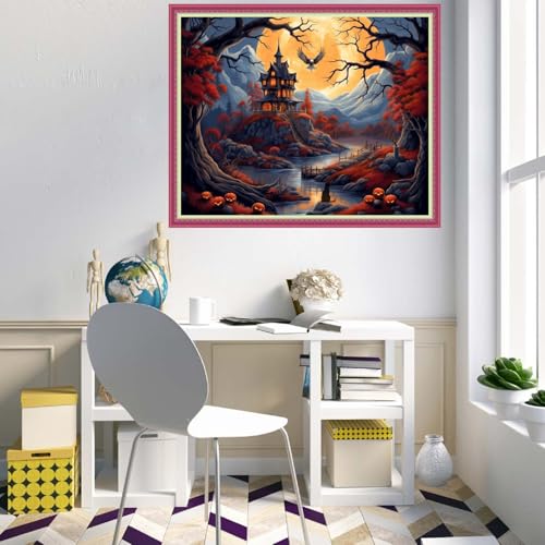 Disnesart Cross Stitch Stamped Full Embroidery Kits DIY 11CT Cotton Thread Printed DIY Needlepoint Kits Craft Needlework Set Cross-Stitch Stamped Sets-Magic House 16x20 inch - color: Stylepattern10