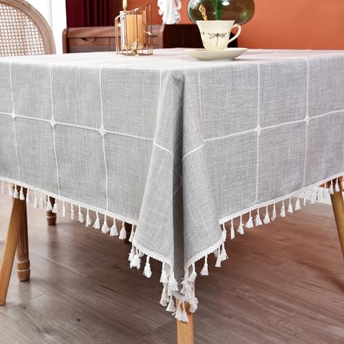 Plaid Farmhouse Tablecloth Checkered Cotton Linen Heavy Weight Table Covers Square 70x70 Inch - color: Grey, size: 70" x 70" (Square)