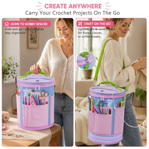 Canvas Yarn Storage Organizer with Removable Dividers, Crochet&Knitting Bag - color: Cotton Candy