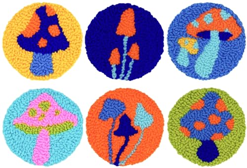 Mefatus Punch Needle Kit for Beginners Easy Punch Needle Embroidery Kit Tool Threader Fabric Hoop Yarn Rug Tufting - color: Mushroom