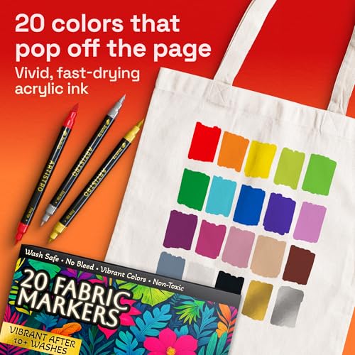 ARTISTRO 20 Fabric Markers for Clothes and Textiles - Acrylic Paint Pens - size: Pack of 20