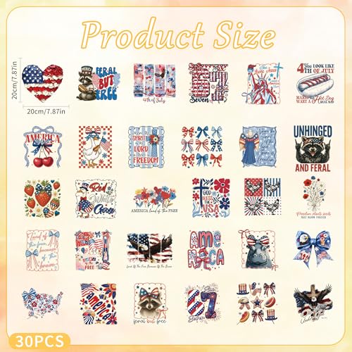 4th of July DTF Transfers Ready to Press, Iron on Decals for T-Shirts - color: Patriotic773