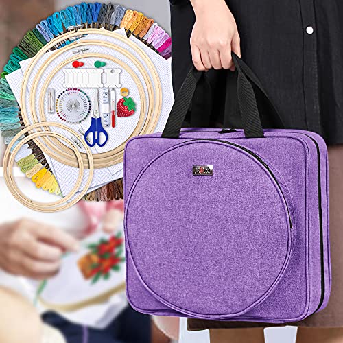 LoDrid Embroidery Kit, Embroidery Project Bag with Embroidery Kit, Purple - color: Purple