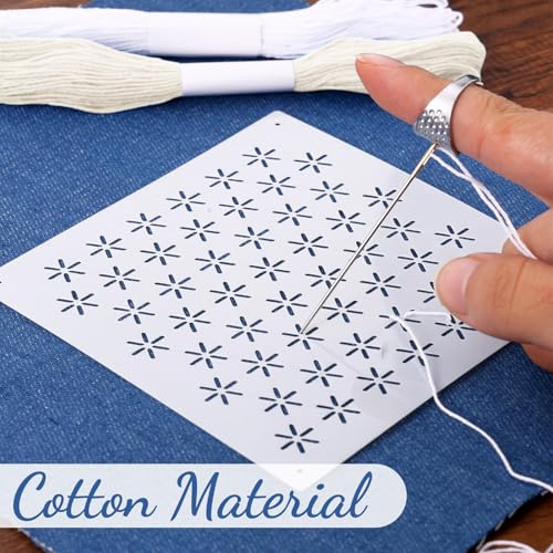 Booson 37 Pcs Sashiko Thread Kit Sashiko Needles Cotton Thimble Patterns - color: White