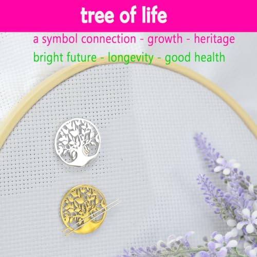 SUNOREEK Tree of Life Magnetic Needle Minder for Cross Stitch, Needle Holder for Embroidery Sewing Needlepoint Accessories, Silver and Gold, Stainless Steel, 2 Pack with Storage Case (Silver Gold) - color: silver gold