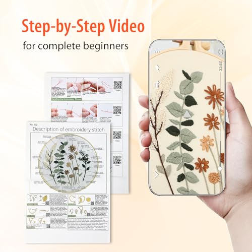 Beginner Flower Embroidery Kit for Adults, Pre-Printed with Video Tutorial - color: flower