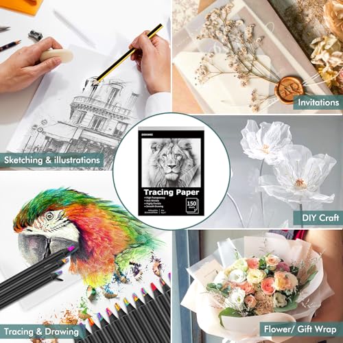 Tracing Paper 8.5x11 in,150 Sheets Transfer Paper Transparent Vellum Paper - color: Black, size: 8.5" x 11" (150 Sheet)