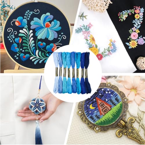 16 Skeins 131 Yards Embroidery Thread Friendship Bracelets String Cross Stitch Threads Cotton Floss Yarn 6 Ply 1.2mm for DIY Making Sewing Needlework Knitting Stitching Craft Supply Blue - color: Blue