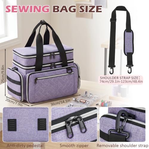 Lyhaxon Sewing Organizer Storage Bag, Double Layer Sewing Box Case - color: Purple