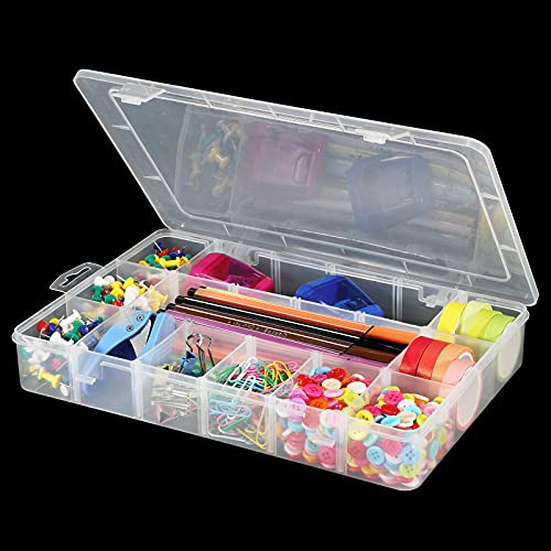 Exptolii 18 Grids Plastic Organizer Box with Dividers, Clear Compartment Container Storage for Washi Tapes Beads Crafts Jewelry Fishing Tackles, Size10.8 x 7.7 x 1.7 in - size: 1x Large 18 Grids