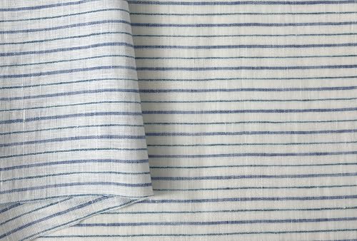 100% Linen Fabric – Lightweight Prewashed – Horizontal Stripe Patterns – Precut Style – Soft & Breathable – 52” Width – by The Linen Lab (Blue, 1 Yard pre Cut) - color: Blue, size: 1 yard pre cut