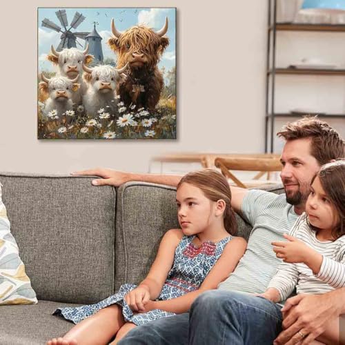 Tiwabb Highland Cattle Stamped Cross Stitch Kits for Adults Beginners - color: Highland Cattle