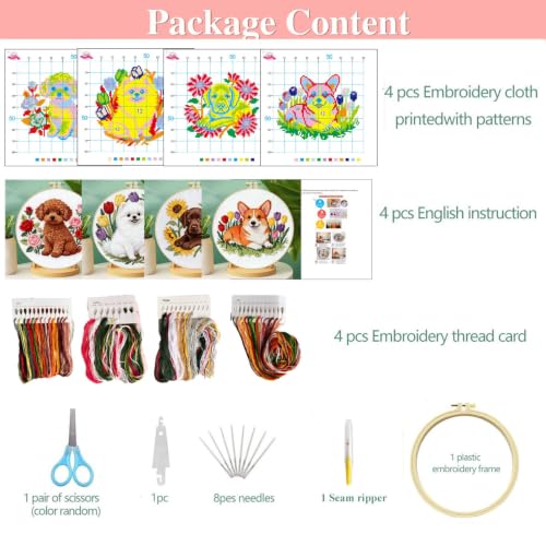 FEIYUENO 4 Set Teddy Cross Stitch Embroidery Kit for Adults Beginner (Dog2) - color: Dog-2