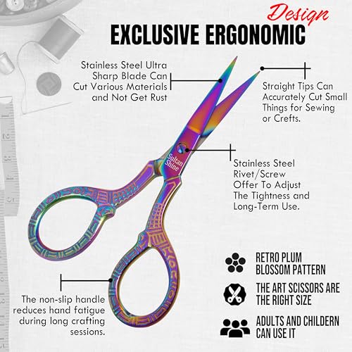 Sharp Embroidery Craft Crochet Yark Scissors with Safety Cover, 4 inch Stainless Steel Stork Shaped Scissors for Needlework Multi-purpose in Multi Color