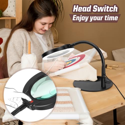 30X 10X Magnifying Glass with Light and Stand, 5 Color Modes Stepless Dimmable LED Lighted Desk Lamp, Hands Free Magnifier with Flexible Goose-Neck for Craft Hobby Painting Sewing Close Work - Black - color: Black, size: 30X 10X-12.6in