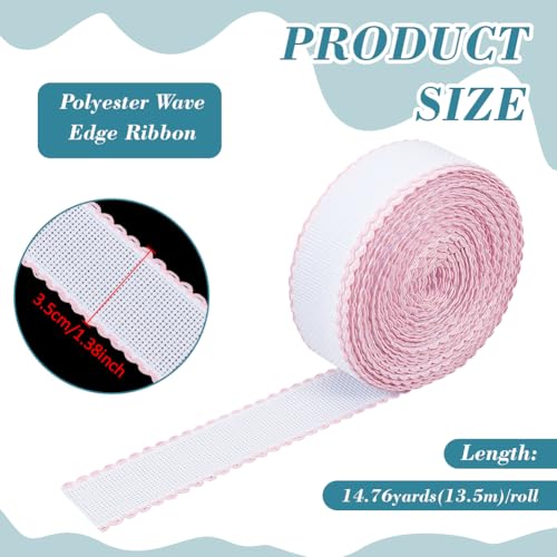 BENECREAT 14.8yd x 1.4in Aida Band with Pink Edge, Cross Stitch Fabric for Embroidery Needlework Bookmark DIY Crafts, 0.7mm Thick - color: Pink Edge