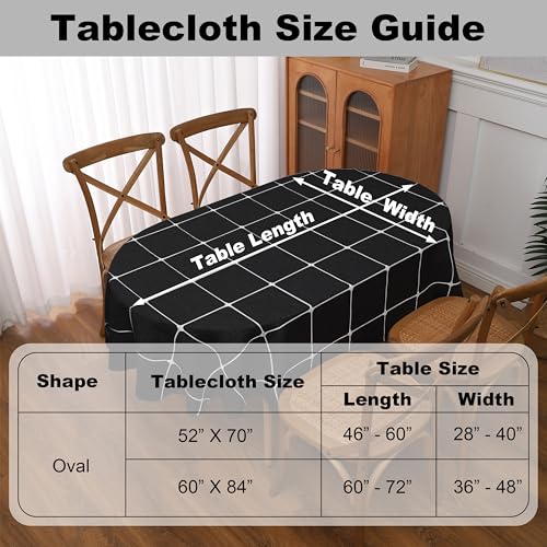 Gernaice Plaid Oval Tablecloth Checkered Table Cloth 52” x 70” Black - color: Black, size: 70" x 52" (Oval)