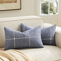 2 Packs Grid Embroidery Lumbar Pillow Covers 12x20in Navy Blue - color: Navy Blue, size: 20" x 12" (Pack of 2)