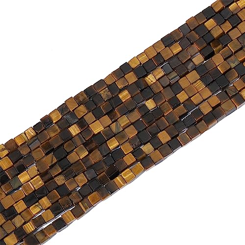 BEADIA Natural Yellow Tiger Eye Square Stone Beads 4x4mm 85pcs Cube Loose Semi Gemstone Beads for Jewelry Making Design - color: Yellow Tiger Eye