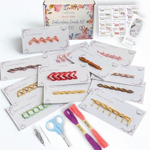 12 Perforated Beginner Embroidery Stitch Cards DIY Kit, Easy to Learn Patterns from Videos and Illustrated Step by Step Instructions, Needlepoint Kits for Adults Include Tools, Threads, Handmade Gifts - color: Purple