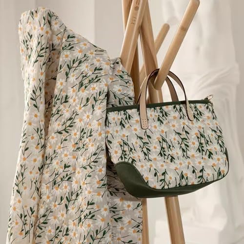 Primst 3D Daisy Embroidery Cotton Linen Fabric by The Yard for Sewing DIY Clothes Dress Tablecloth Bag Cushion (Beige,47.2" x 78.7") - size: 47.2" x 78.7"