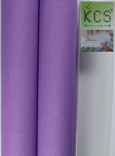 KCS 2 pc of 15" x 18"(38cmx45cm) Counted Cross Stitch Cotton Aida Cloth Needlework Fabric Box (Lavender, 18CT) - color: Lavender, size: 18CT