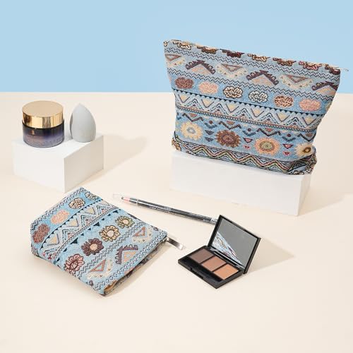 Bohemian Makeup Bag Set Folk Style Cosmetic Bags Blue for Women - color: Bohemian Blue