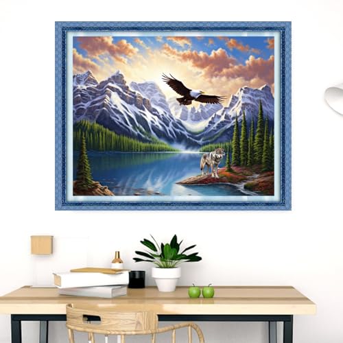 Dimensean Stamped Cross Stitch Kits Full Range of Embroidery Patterns Starter Kits for Beginners Adult DIY Cross Stitches Needlepoint Kits 11CT-Mountain River Forest Eagle 16x20 inch - color: Craftpattern60