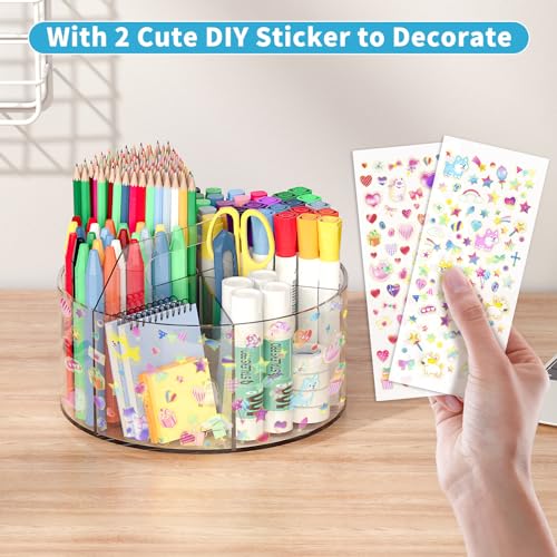 Acrylic Pen Holder for Desk Organizer Holder with 2 Adhesive DIY Stickers - size: Large x2 sticker